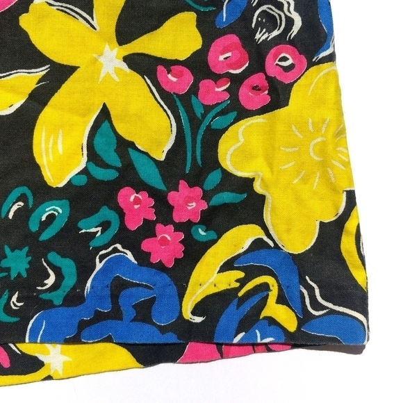 No Excuses 80's Vintage Abstract Neon Floral High Rise A-line Mini Skirt Black 3 - Picture 6 of 12